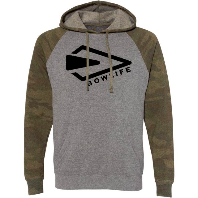 Bow Life Men's Broadhead Logo Raglan Pullover Hoodie | Camo Bowhunting Hoodie | Bow Hunting Hoodies | Archery Winter Apparel