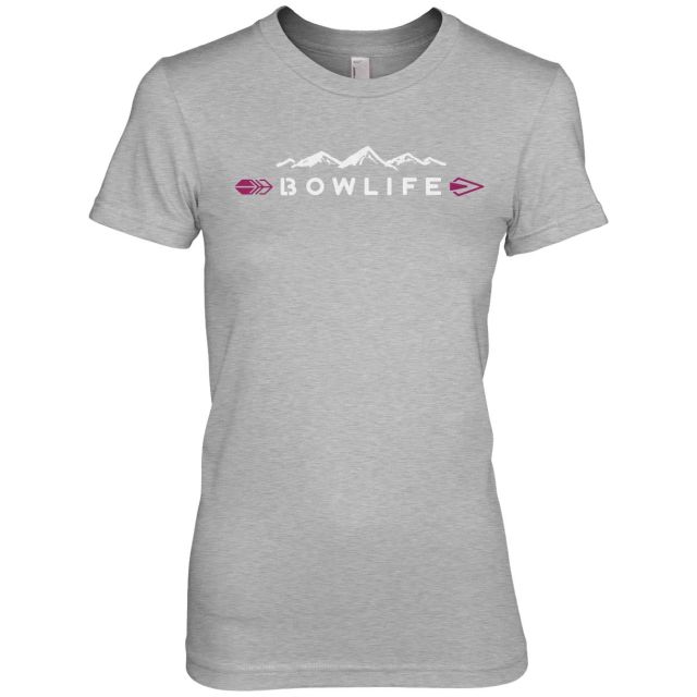 Bow Life Women's Mountain Logo Gray T-shirt | Ladies Bow Hunting Apparel | Bowhunting T-shirts for Girls